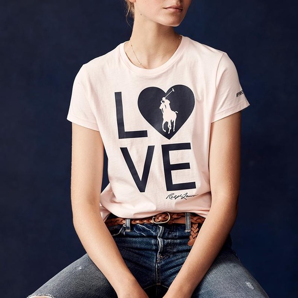 NWT Pink Pony LOVE Polo Lauren Breast Cancer T-shirt Girls XL Women Medium - Picture 3 of 12